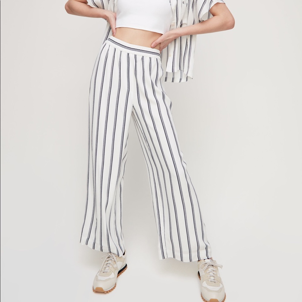 NEW - Wilfred Free Pinstripe Wide-Leg Pants(white)